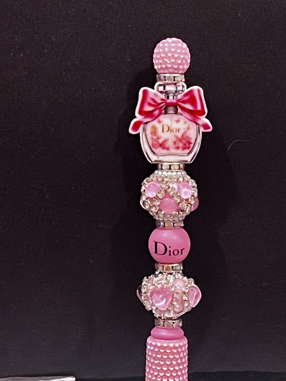 Dior Pink silicone Perfume Bottle focal fancy beaded pen